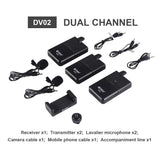 DEBRA DV-02 Wireless Lavalier Microphone TX & 2RX Outdoor Interview Live Broadcast, DV-02