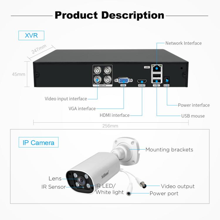 SriHome NVS008-AHD006 2MP HD 4-CH XVR NVR Camera Network Video Recorder Kit, NVS008-AHD006 4-CH