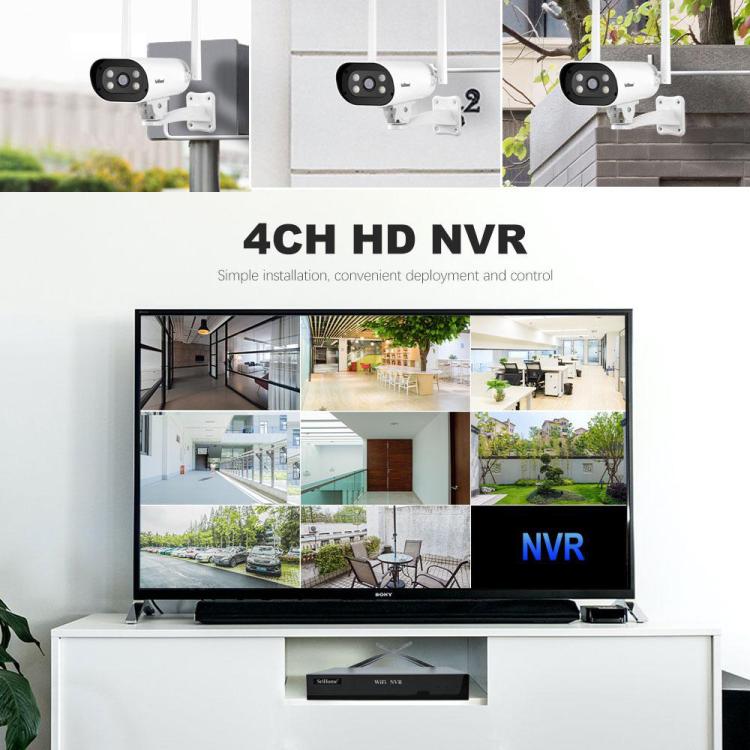 SriHome NVS001-IPC037 2MP HD 4-CH NVR WiFi IP Camera Kit, EU Plug, US Plug, UK Plug, AU Plug