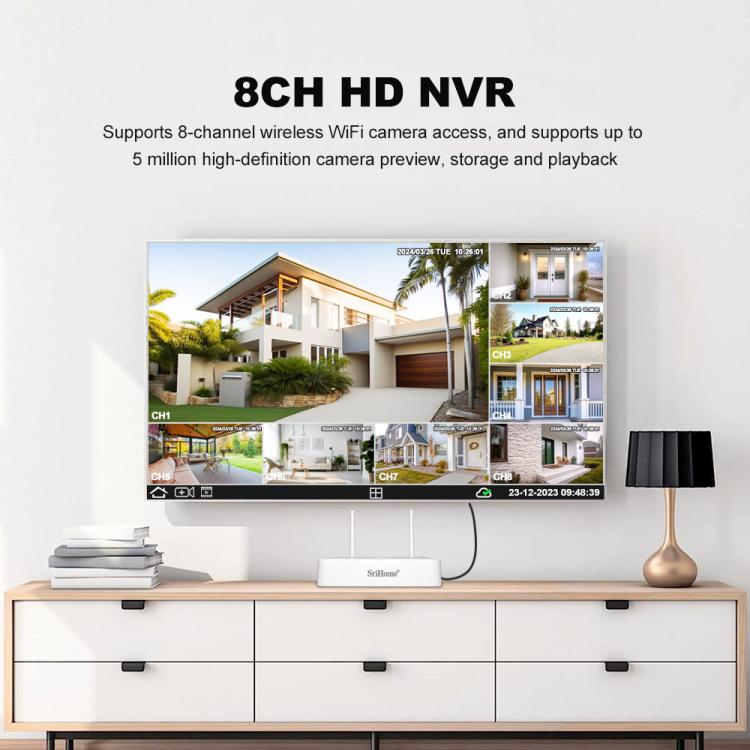 SriHome NVS009-IPC037 5MP 4-CH NVR WiFi IP Camera Kit, EU Plug, US Plug, UK Plug, AU Plug