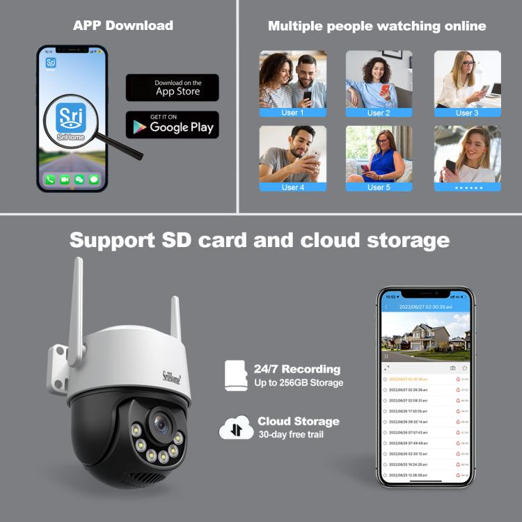 Srihome SH072 8MP 2.4 / 5G WiFi Outdoor AI Auto-Tracking Wireless WiFi Security Camera, EU Plug, US Plug, UK Plug, AU Plug