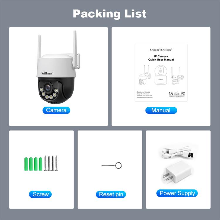 Srihome SH072 8MP 2.4 / 5G WiFi Outdoor AI Auto-Tracking Wireless WiFi Security Camera, EU Plug, US Plug, UK Plug, AU Plug
