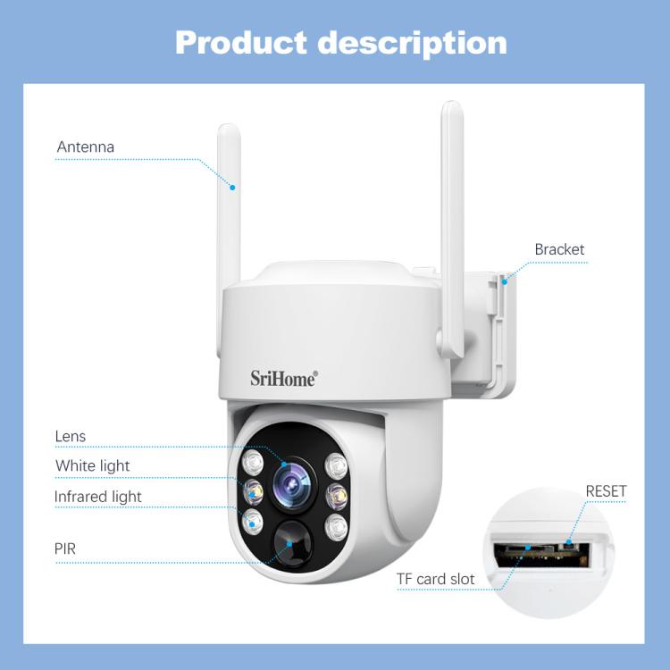 SriHome DH005 4MP 2K Low Power Consumption Wireless Security Camera System with Solar Panel, DH005