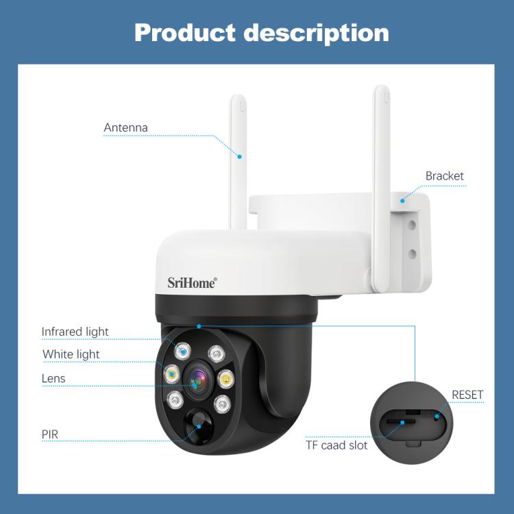 SriHome DH006 4MP 2K Low Power Consumption Wireless Security Camera System with Solar Panel, DH006
