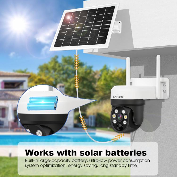 SriHome DH006 4MP 2K Low Power Consumption Wireless Security Camera System with Solar Panel, DH006