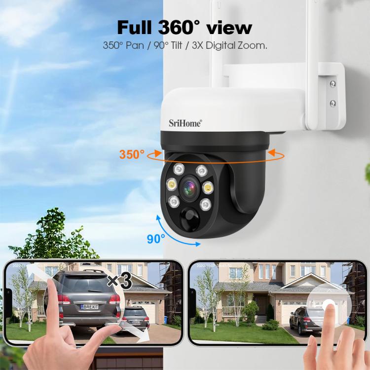SriHome DH006 4MP 2K Low Power Consumption Wireless Security Camera System with Solar Panel, DH006