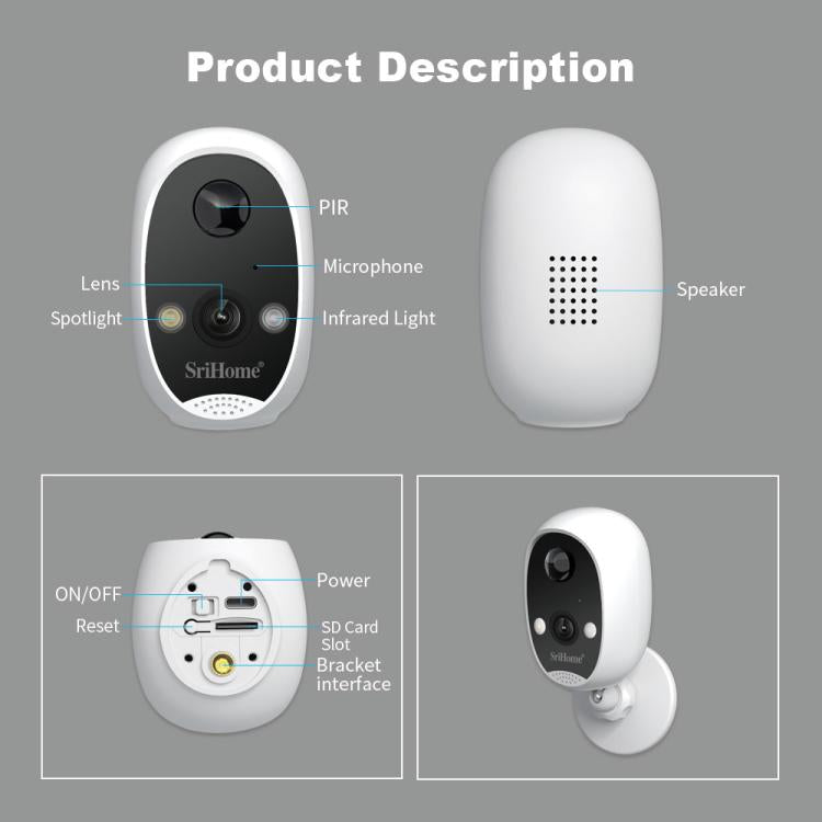 SriHome DH008 4MP 2K Low Power Consumption Wireless Security Camera System, DH008