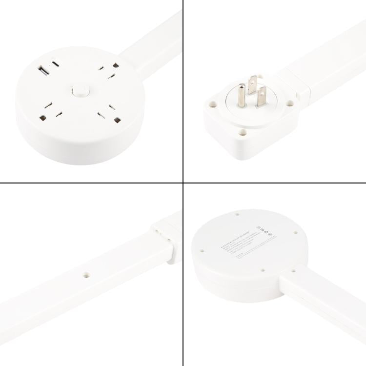 US Plug Round Power Outlet Extender Power Socket Extension Tool with USB / Type-C Fast Charging, 3 AC + USB
