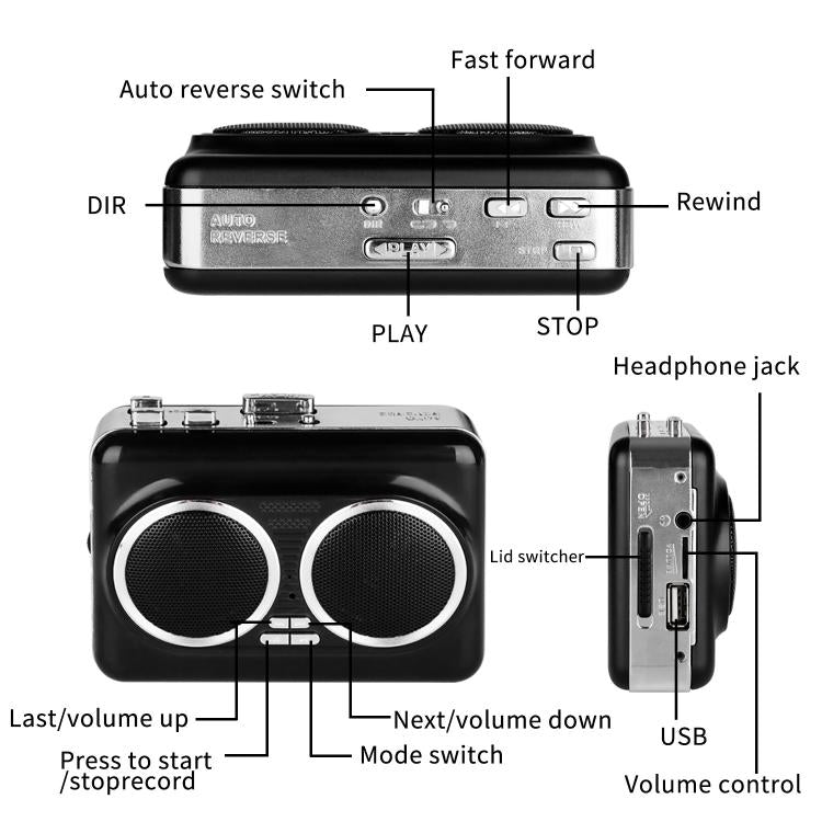 302 Cassette to MP3 Converter Tape Player Portable Dual Speakers