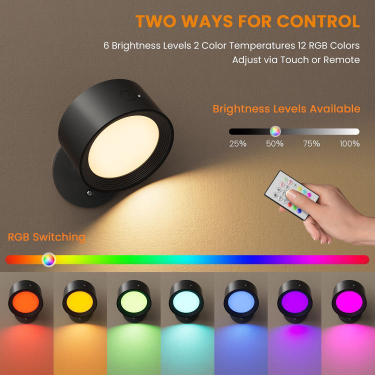 2pcs Smart Touch Control Mural Light RGB Wall Mount Lamp, 2PCS