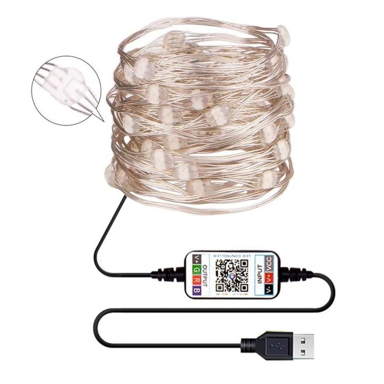 RGB USB LED Copper Wire Light String Holiday Decoration Light String Bluetooth Mobile APP Control, 2m 20 LED, 5m 50 LED, 10m 100 LED, 12m 120 LED, 15m 150 LED, 20m 200 LED