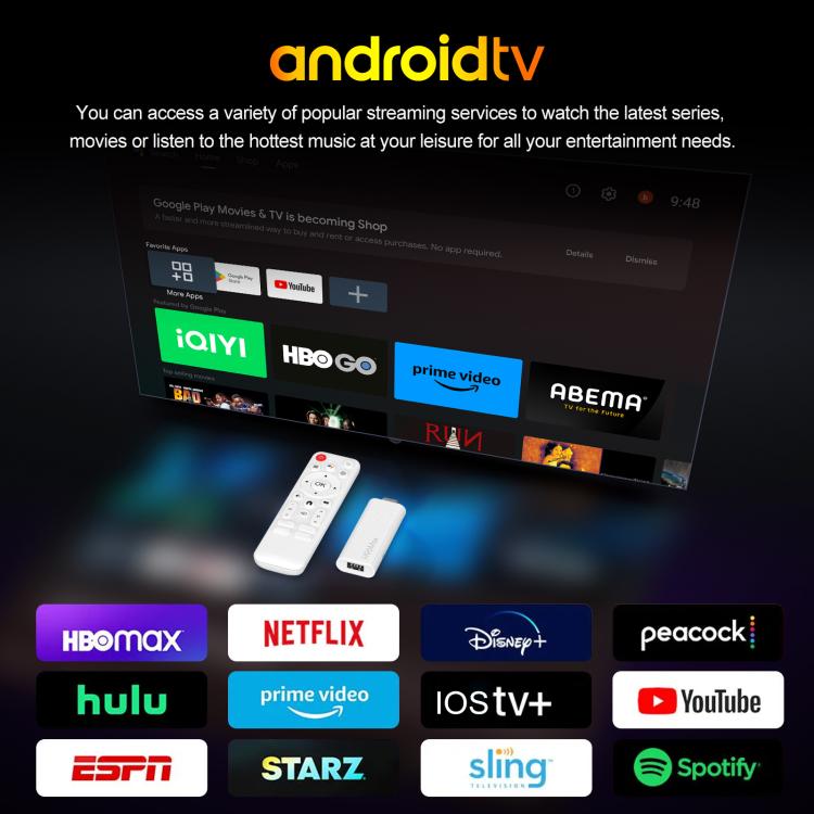 H96 Max H313 Android 14 Mini HD TV Stick with Remote Control, ARM Cortex-A53 Quad Core, 2GB+16GB