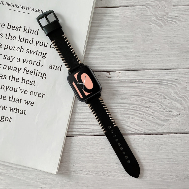 Fish Bone Hand Suture Leather Replacement Strap Watchband, For OPPO Watch 41mm, For OPPO Watch 46mm