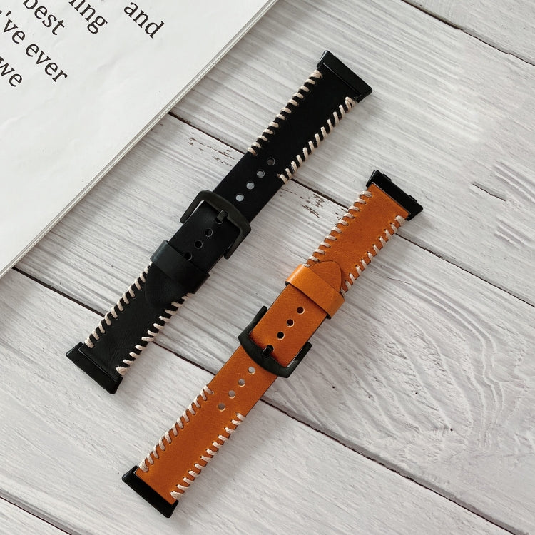 Fish Bone Hand Suture Leather Replacement Strap Watchband, For OPPO Watch 41mm, For OPPO Watch 46mm