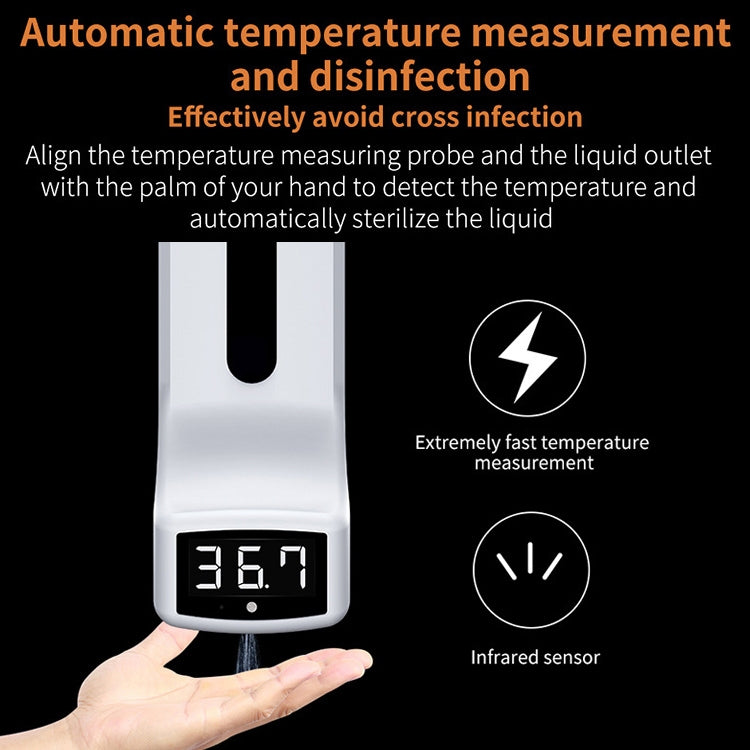 K9 Handsfree Non-contact Body Light-sensitive Distance Sensor Thermometer + 1000ml Automatic Non-contact Liquid Soap Dispenser, K9