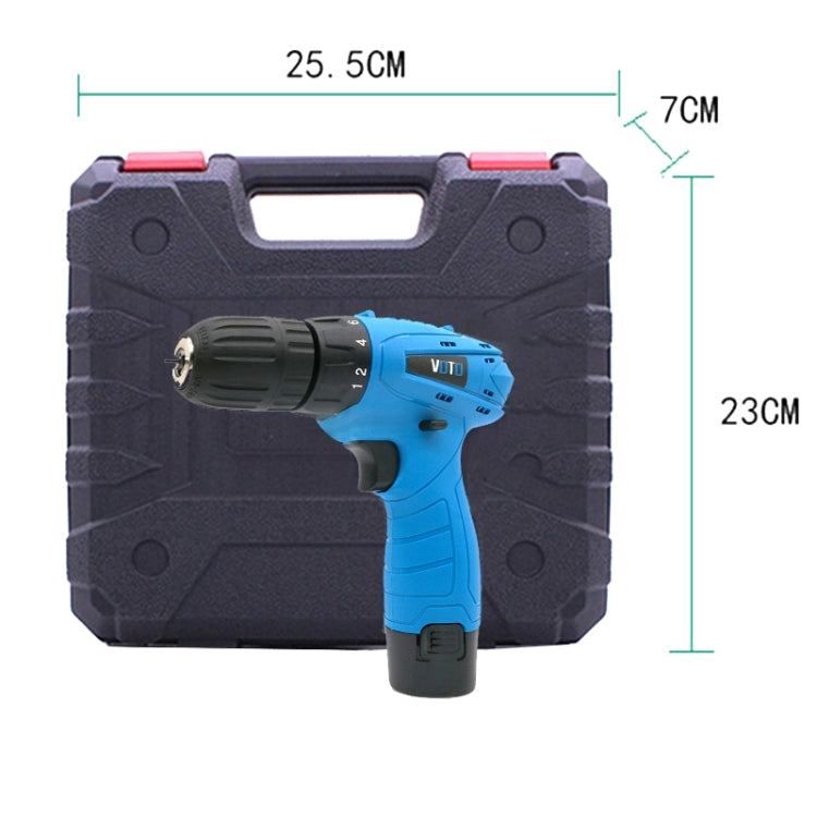 VOTO 12V Stepless Speed Regulation Rechargeable Hand Drill Set Electric Drill Power Tools with LED Light, AC 220V, US Plug, Random Color Delivery, 12V Single Speed Plastic Box Package