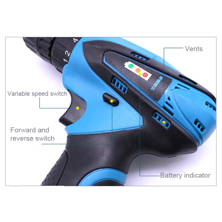 VOTO 12V Stepless Speed Regulation Rechargeable Hand Drill Set Electric Drill Power Tools with LED Light, AC 220V, US Plug, Random Color Delivery, 12V Dual Speed Paper Box Package