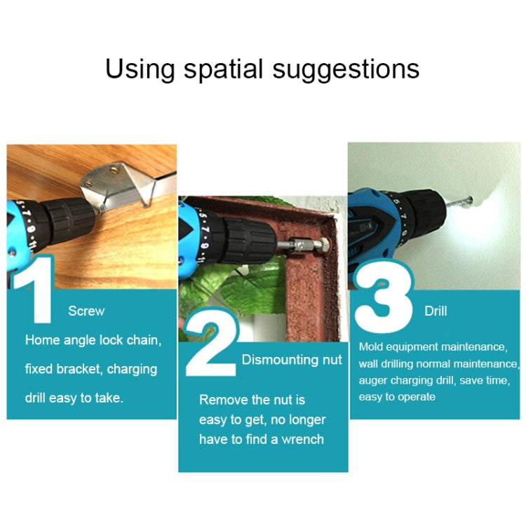 VOTO 12V Stepless Speed Regulation Rechargeable Hand Drill Set Electric Drill Power Tools with LED Light, AC 220V, US Plug, Random Color Delivery, 12V Dual Speed Paper Box Package