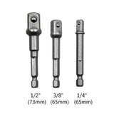 3 PCS/Set Socket Bit Extension Bar Hex Shank Adapter Drill Nut Driver Power Drill Bit(1/4, 3/8, 1/2 inch), Length:65-73mm, 3 PCS/Set Length:65-73mm