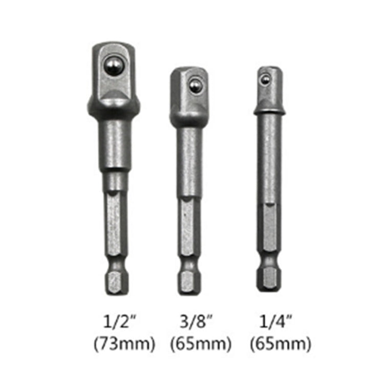 3 PCS/Set Socket Bit Extension Bar Hex Shank Adapter Drill Nut Driver Power Drill Bit(1/4, 3/8, 1/2 inch), Length:65-73mm, 3 PCS/Set Length:65-73mm