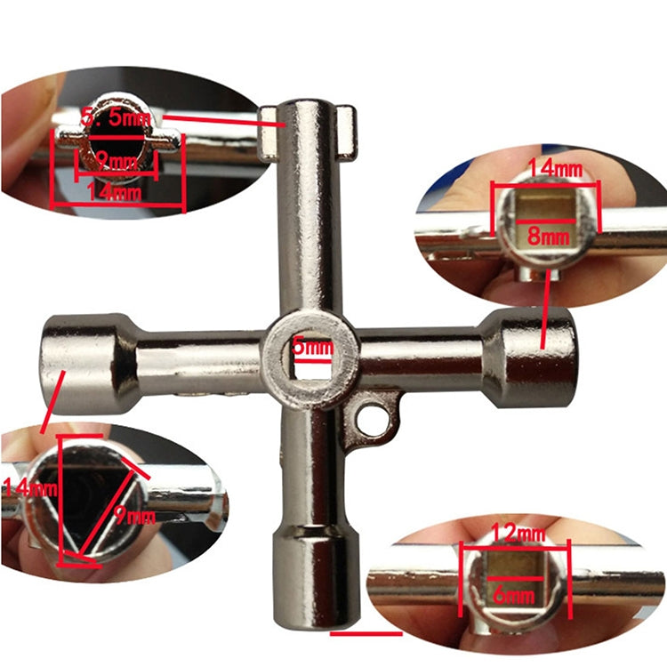 4 in 1 Multifunctional Cross Key Wrench with Circle Triangle Square Shape, 4 in 1 Black, 4 in 1 Silver