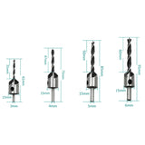 4 in 1 Woodworking Countersink Chamfer Three-Pointed High-Speed Steel Drill Bits Set, 3-6mm, 4 PCS/Set