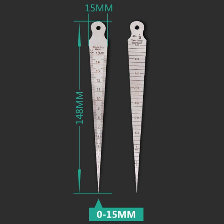 Wedge Feeler Gap 1-15mm Thin Stainless Steel Ruler Inspection Taper Gauge Metric Imperial Measure Tool, 1-15mm Thin Metric Imperial