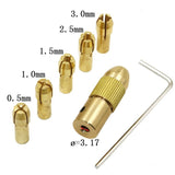 7 PCS/Set Brass 0.5-3mm Small Electric Drill Bit Collet Micro Twist 3.17mm Drill Chuck Set with Wrench, 3.17mm