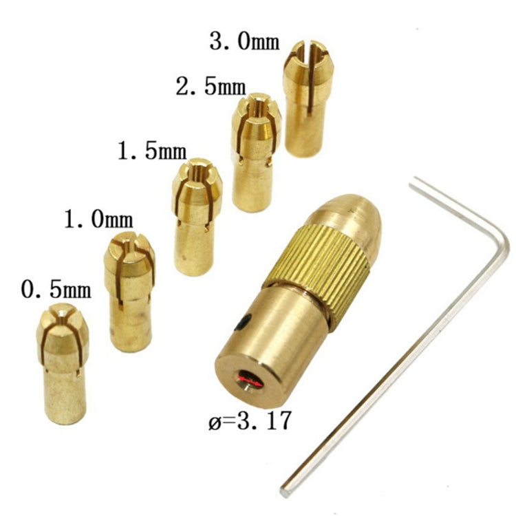 7 PCS/Set Brass 0.5-3mm Small Electric Drill Bit Collet Micro Twist 3.17mm Drill Chuck Set with Wrench, 3.17mm