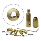 7 PCS/Set Brass 0.5-3mm Small Electric Drill Bit Collet Micro Twist 4.05mm Drill Chuck Set with Wrench, 4.05mm