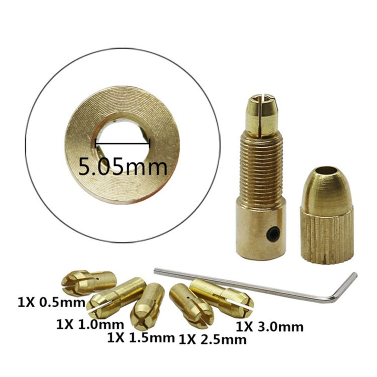 7 PCS/Set Brass 0.5-3mm Small Electric Drill Bit Collet Micro Twist 5.05mm Drill Chuck Set with Wrench, 5.05mm