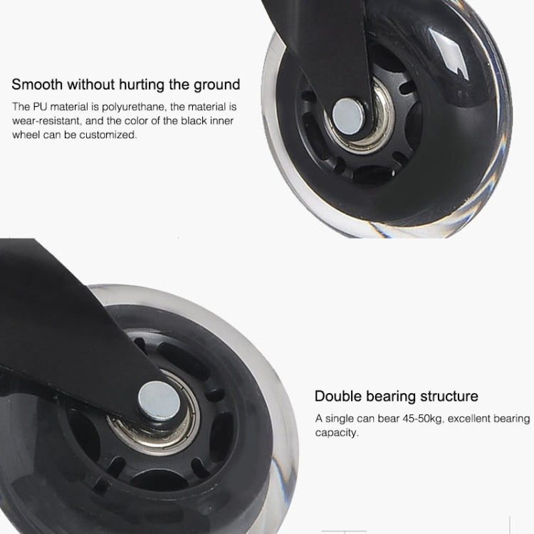 2.5 inch PU Black Transparent Wheel Suitable for Office Chair 11x22mm Mute Screw Universal Wheel, 2.5 inch Wheel