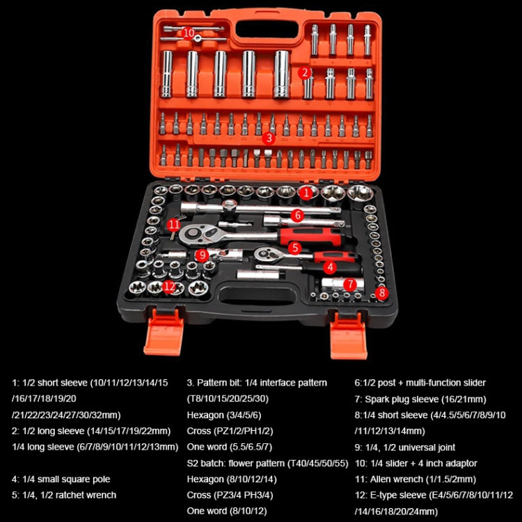 108 In 1 Multi-function Car Repair Combination Toolbox Ratchet Wrench Set, 108 In 1