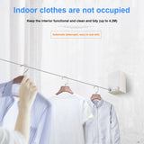 Retractable Indoor And Outdoor Clothes Wall Hanger Magic Drying Rack Balcony Bathroom Invisible Clothesline Wire Rope, White, Silver