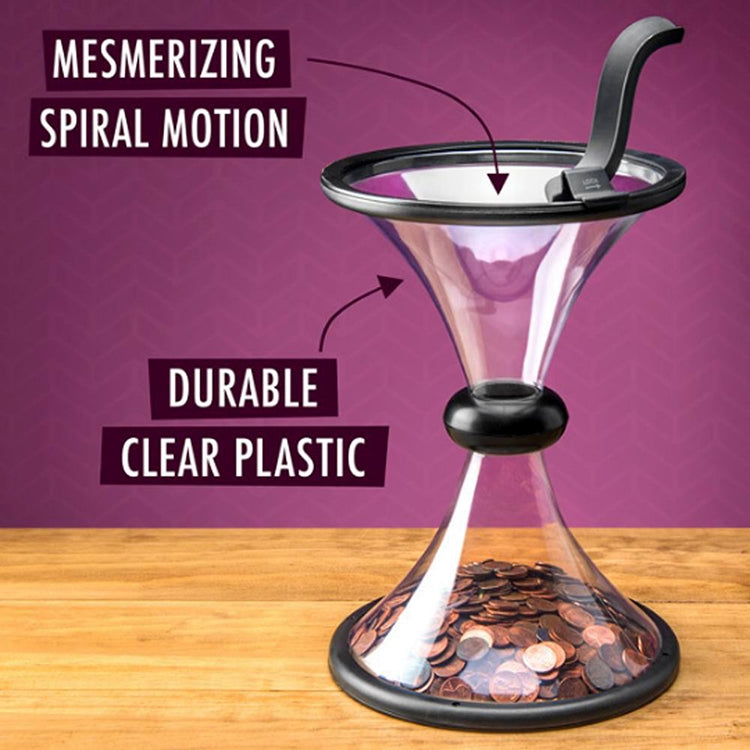 Vortex Bank Decompression Transparent Funnel Gravity Rotating Coin Storage Box, Funnel