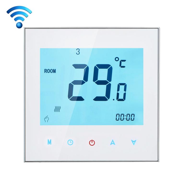 BHT-1000-GA-WIFI 3A Load Water Heating Type Touch LCD Digital WiFi Heating Room Thermostat, Display Clock / Temperature / Periods / Time / Week / Heat etc., BHT-1000 3A (Black), BHT-1000 3A (White) BHT-1000 3A (White) White