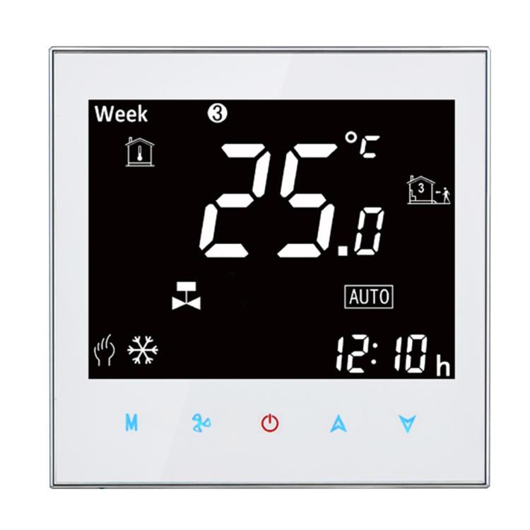 BAC-2000 Central Air Conditioning Type Touch LCD Digital 2-pipe Fan Coil Unit Room Thermostat, Display Fan Speed / Clock / Temperature / Time / Week / Heat etc., BAC-2000 (White), BAC-2000 (Black)