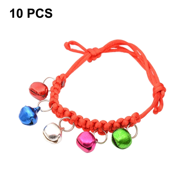10 PCS Hand-Woven Adjustable Pet Bell Collars, Adjustable Perimeter: 18-32cm, Random Color Delivery, djustable Pet Bell Collars djustable Pet Bell Collars
