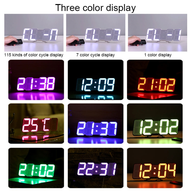 Modern 3D LED Sound Control Colorful Digital Alarm Clock Adjust Brightness Electronic Wall Glowing Hanging Clock with Remote Control, 9001 Black, 9001 White