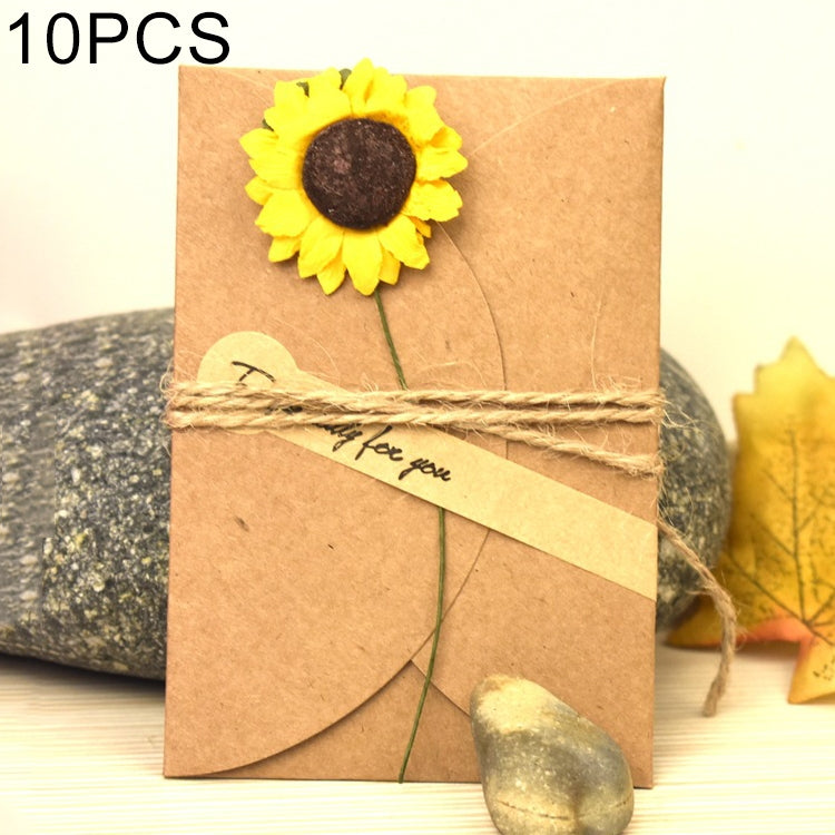 10 PCS Festival Creative DIY Retro Kraft Paper Handmade Small Dry Flower Greeting Card Birthday Card, Sunflower Sunflower