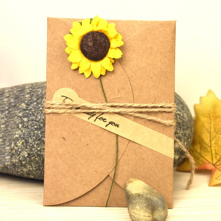 10 PCS Festival Creative DIY Retro Kraft Paper Handmade Small Dry Flower Greeting Card Birthday Card, Sunflower