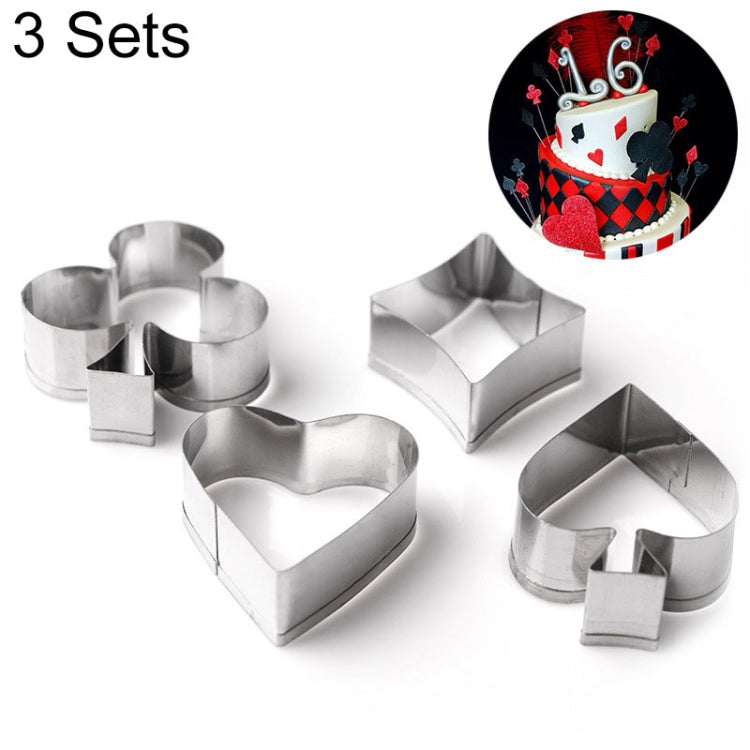 3 Sets Stainless Steel Poker Cookie Mold Playing Cards Cake Fondant Mold Spade Heart Biscuit Cutter, 3 Sets 3 Sets