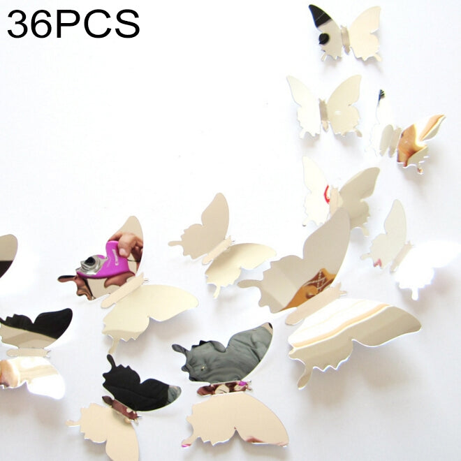 36 PCS Home Decoration Originality PC 3D Mirror Surface Butterfly Wall Paste, Butterfly Wall Paste 2 Butterfly Wall Paste 2