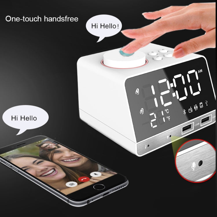 K11 Bluetooth Alarm Clock Speaker Creative Digital Music Clock Display Radio with Dual USB Interface, Support U Disk / TF Card / FM / AUX, EU Plug, EU Plug(Black), EU Plug(White)