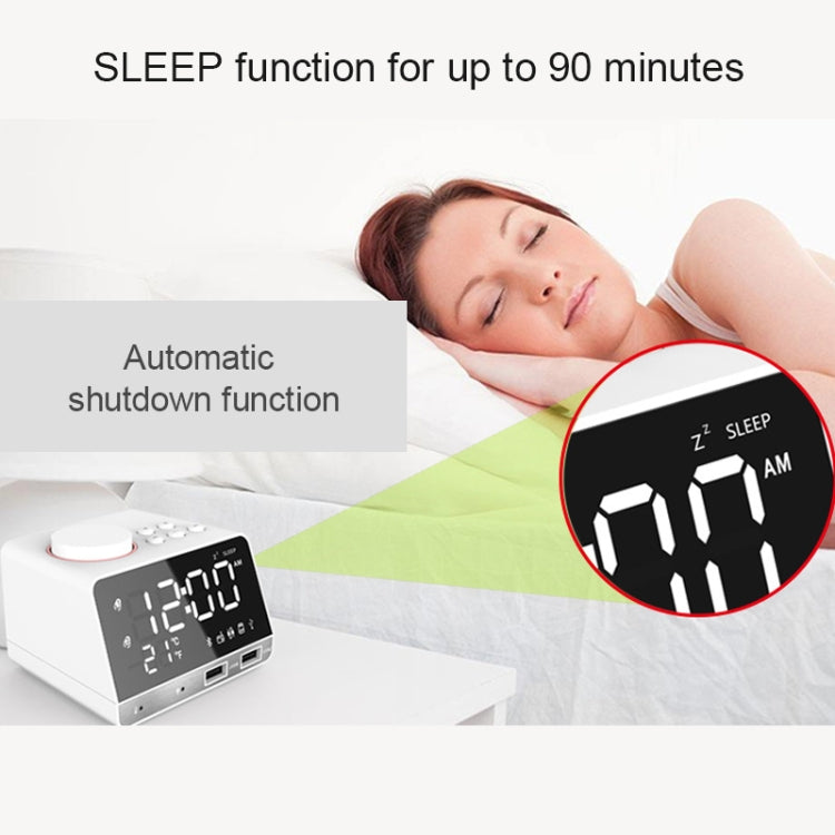K11 Bluetooth Alarm Clock Speaker Creative Digital Music Clock Display Radio with Dual USB Interface, Support U Disk / TF Card / FM / AUX, EU Plug, EU Plug(Black), EU Plug(White)