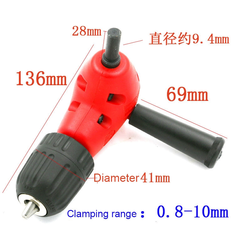 Adjustable Switching Head Right Angle Drill Gripping with Triangular Handle, Circular Handle and Hex Shank, Circular Handle and Hex Shank