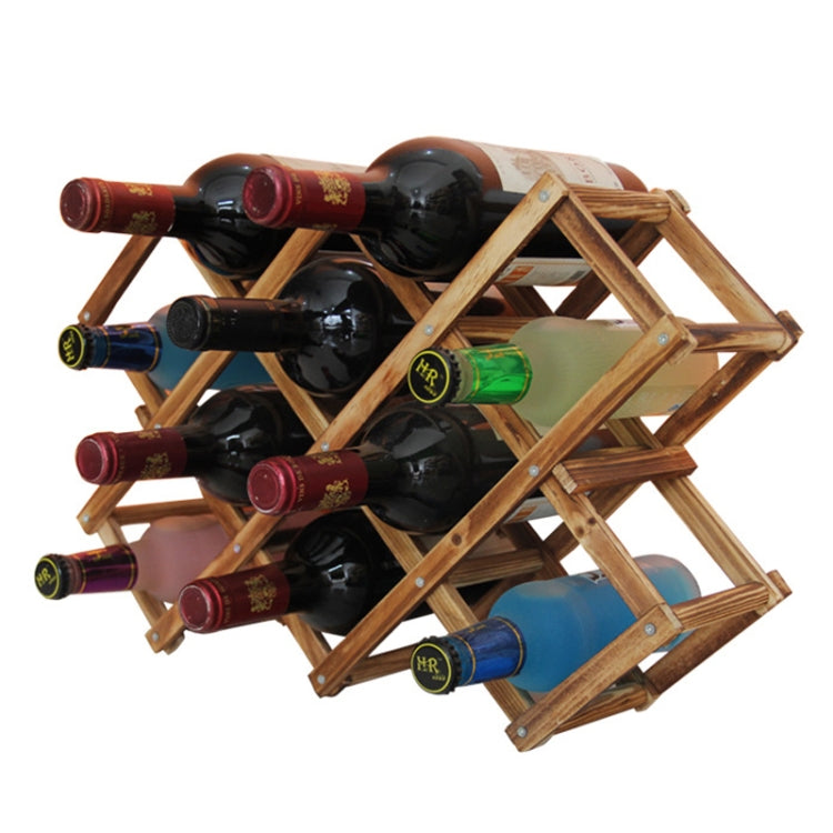 10 Bottles Racks Foldable Wine Stand Wooden Wine Holder Kitchen Bar Display Shelf, 10 Bottles 10 Bottles Carbon Baking