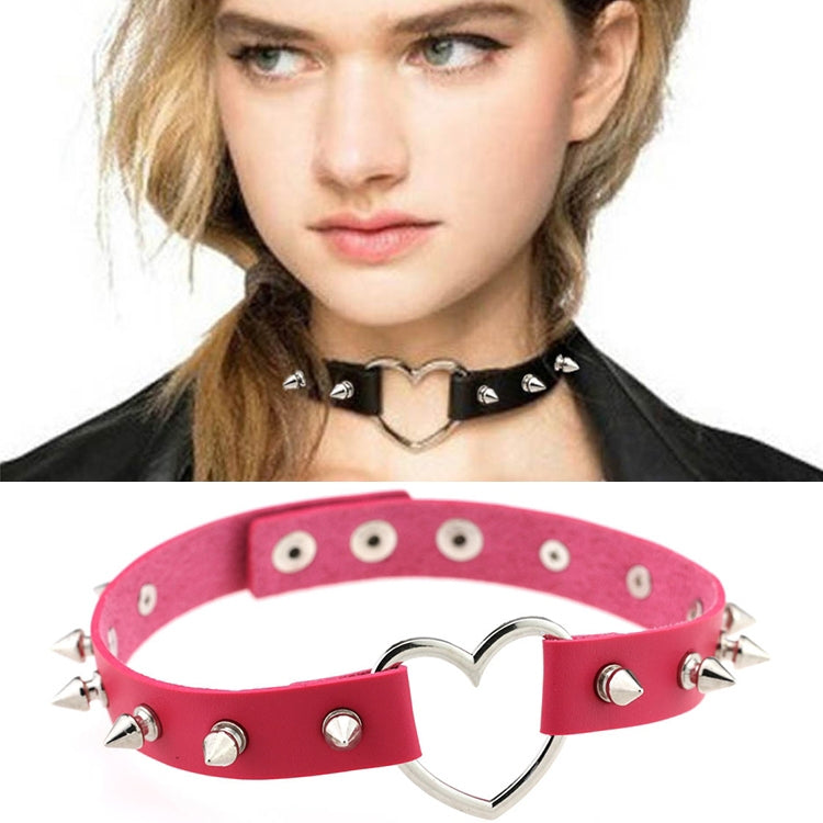 Punk Style Fashion Heart Shape Leather Rivet Necklace Collar, Random Color Delivery, TXXQ04 - Zen Craft