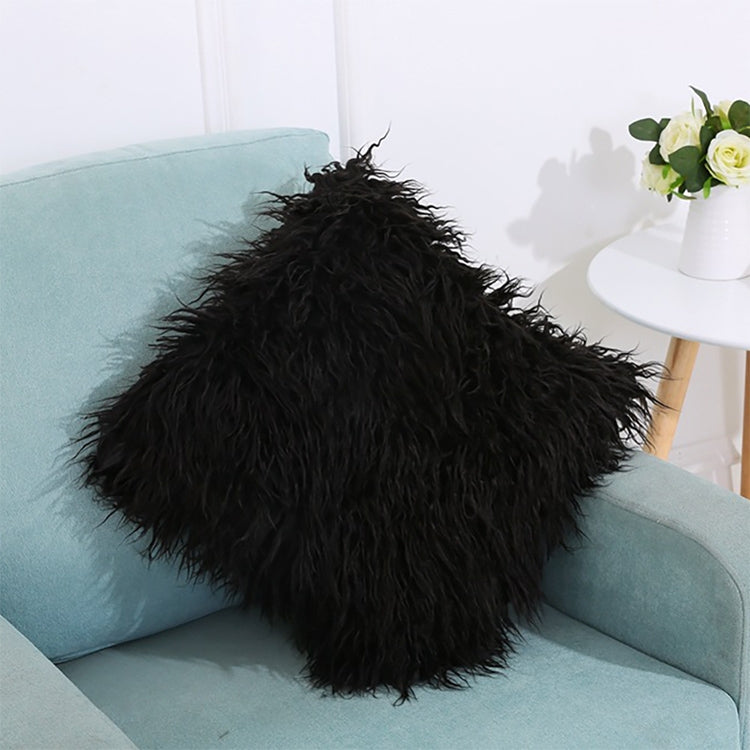 Velvet Long Plush Pillow Cover Popular Square Furry Cover Home Bed Room Decoration Pillowcase, Size: 45 x 45cm Black