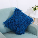 Velvet Long Plush Pillow Cover Popular Square Furry Cover Home Bed Room Decoration Pillowcase, Size: 45 x 45cm Dark Blue